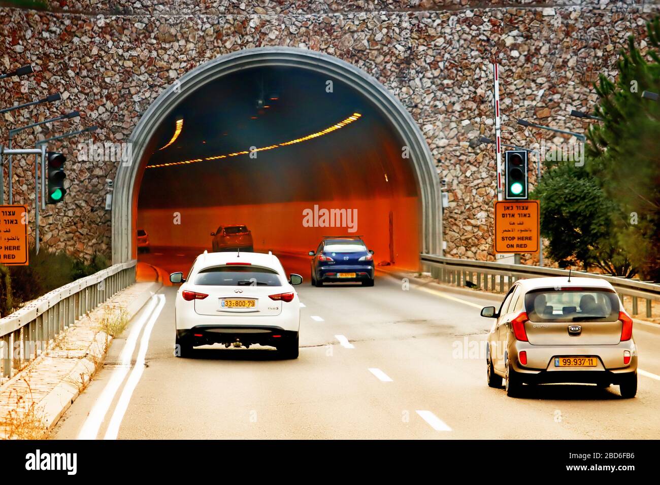 ISRAEL - SEPTEMBER 20, 2017: Cars enter mount highway tunnel on the way to Jerusalem road number 1 Stock Photo