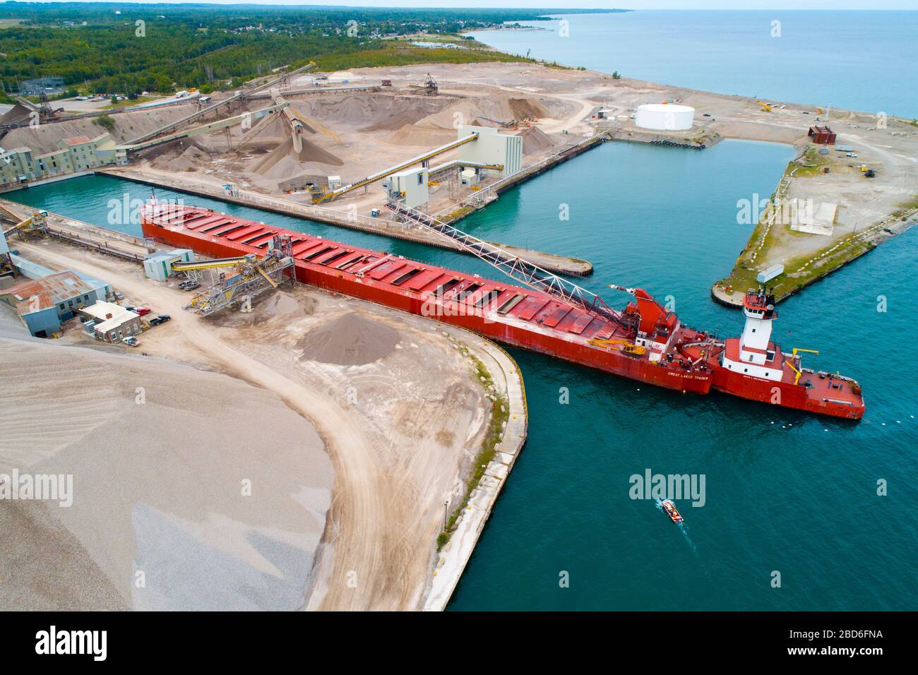 Great Lakes shipping freighter loading Carmuse calcite limestone quarry
