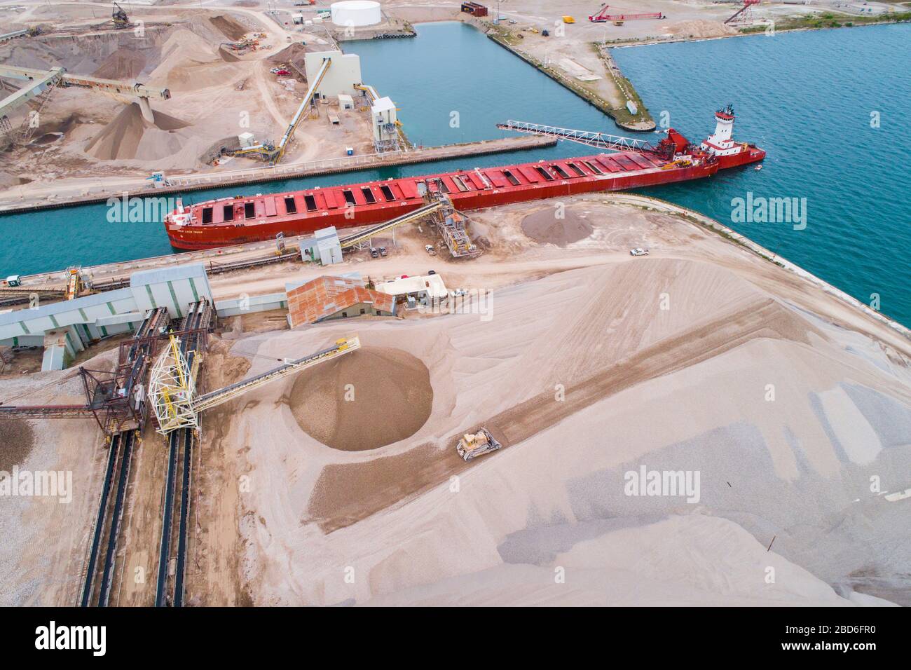 Great Lakes shipping freighter loading Carmuse calcite limestone quarry