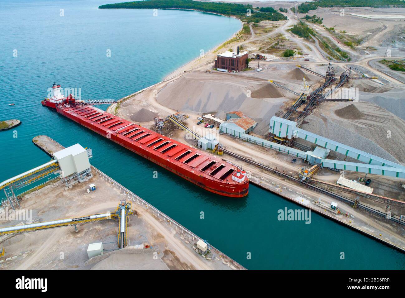 Great Lakes shipping freighter loading Carmuse calcite limestone quarry