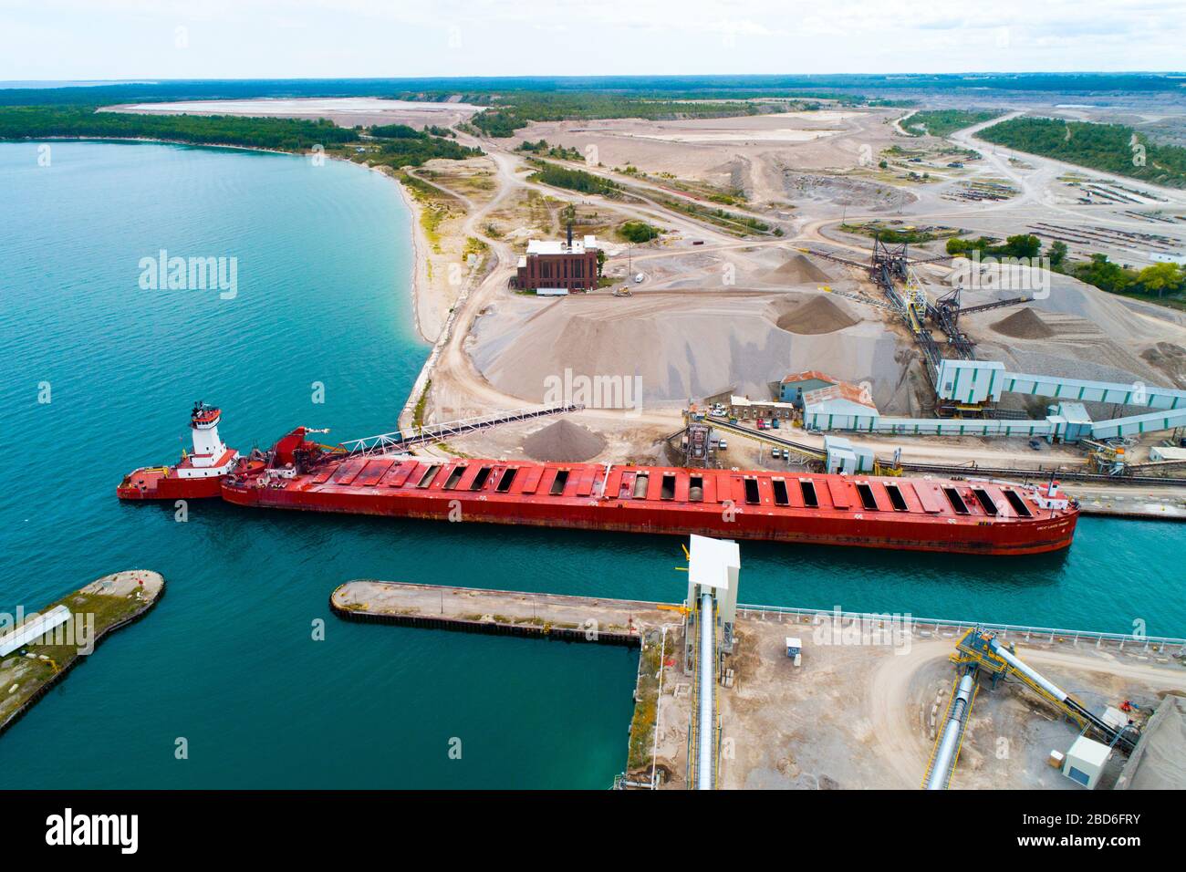 Great Lakes shipping freighter loading Carmuse calcite limestone quarry