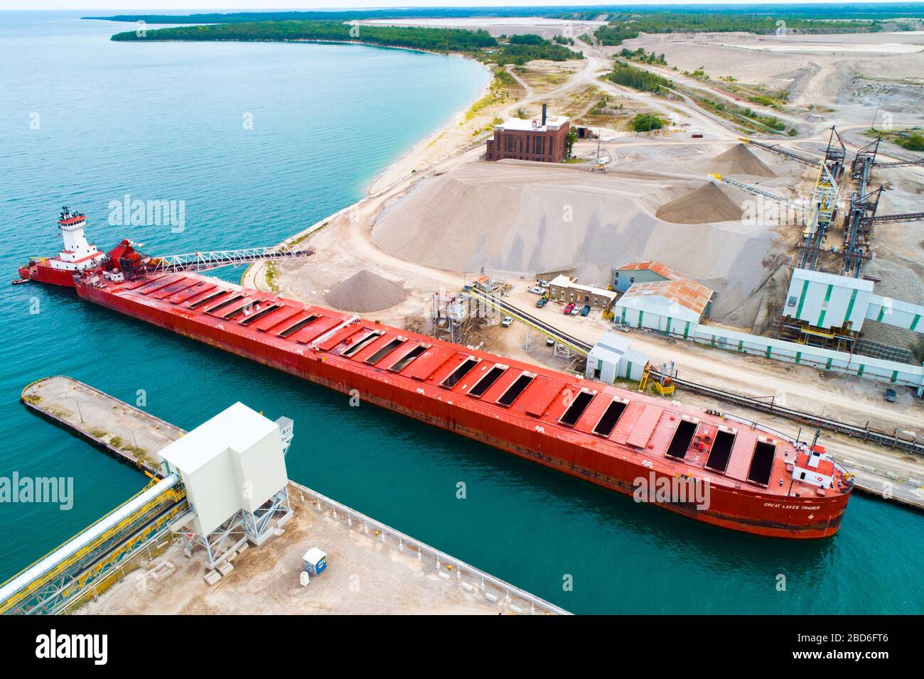 Great Lakes shipping freighter loading Carmuse calcite limestone quarry