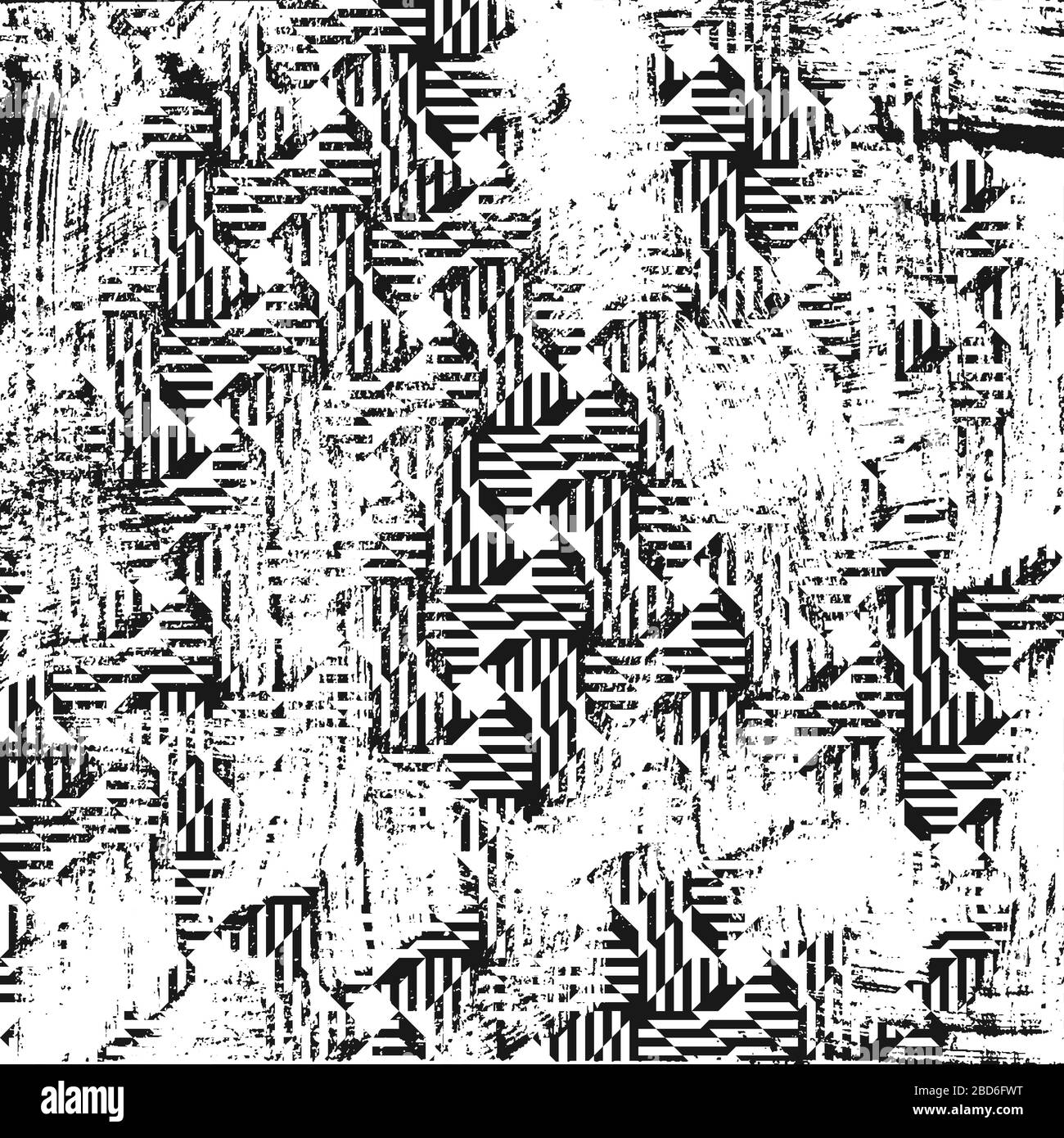 Grunge abstract geometric pattern with weaving. Square black and white