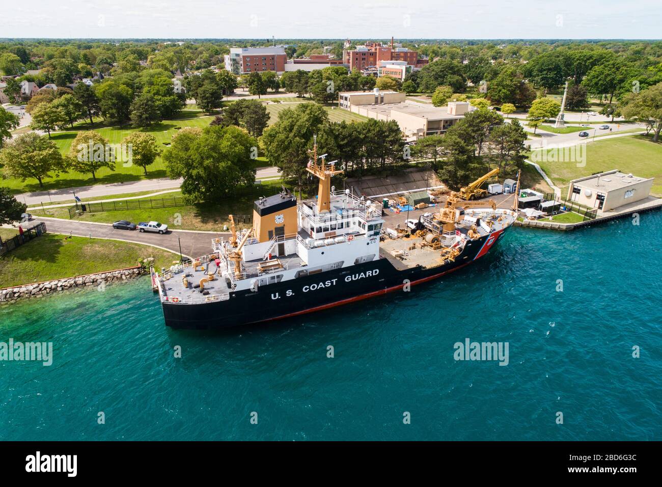 United States Coast Guard ship Holleyhock stationed in Port Huron Michigan on the St. Clair River at Lake Huron Stock Photo