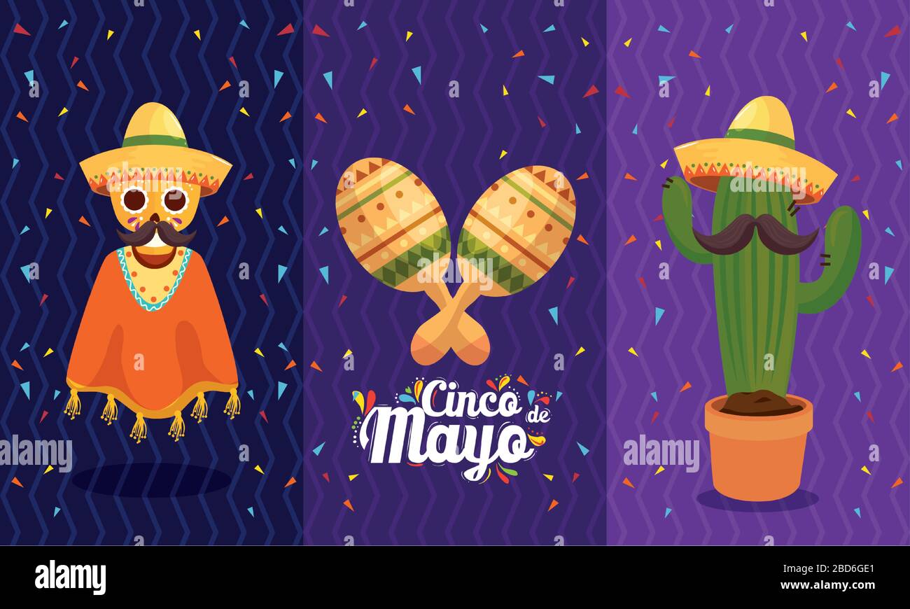 Mexican skull maracas and cactus of Cinco de mayo vector design Stock ...