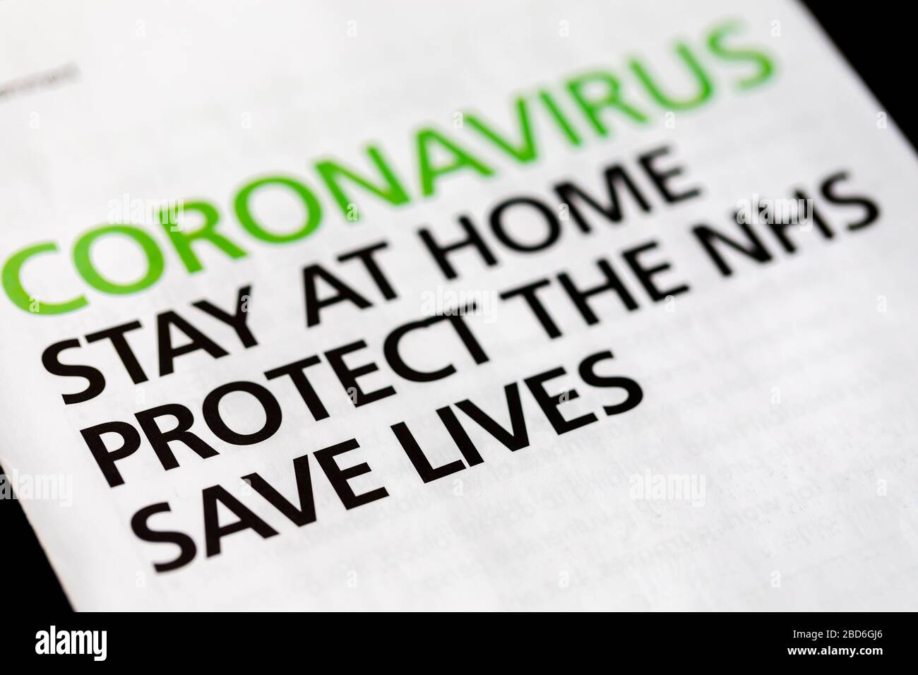 Coronavirus message from the UK Government in a letter and booklet posted to every home: stay at home, protect the NHS, save lives Stock Photo