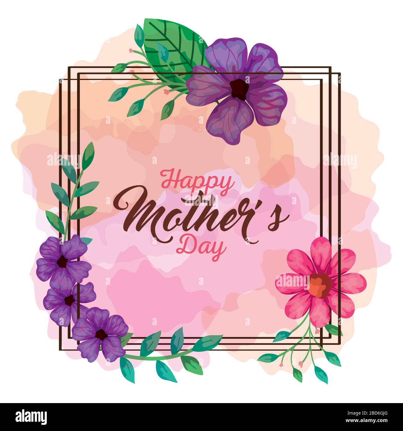 Flowers with leaves frame of happy mothers day vector design Stock ...
