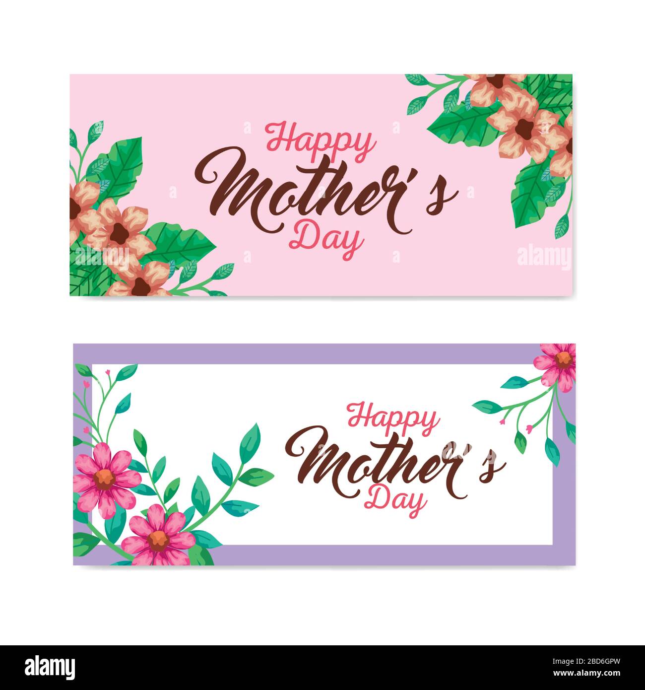Flowers with leaves cards of happy mothers day vector design Stock ...