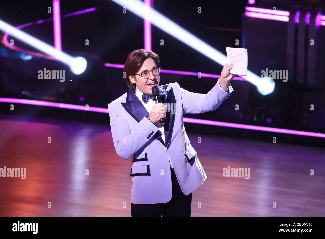 MOSCOW, RUSSIA - APRIL 5, 2020: TV host Andrei Malakhov during the shooting  of the first series of the Dancing with the Stars dance competition TV show  for the Rossiya 1 TV