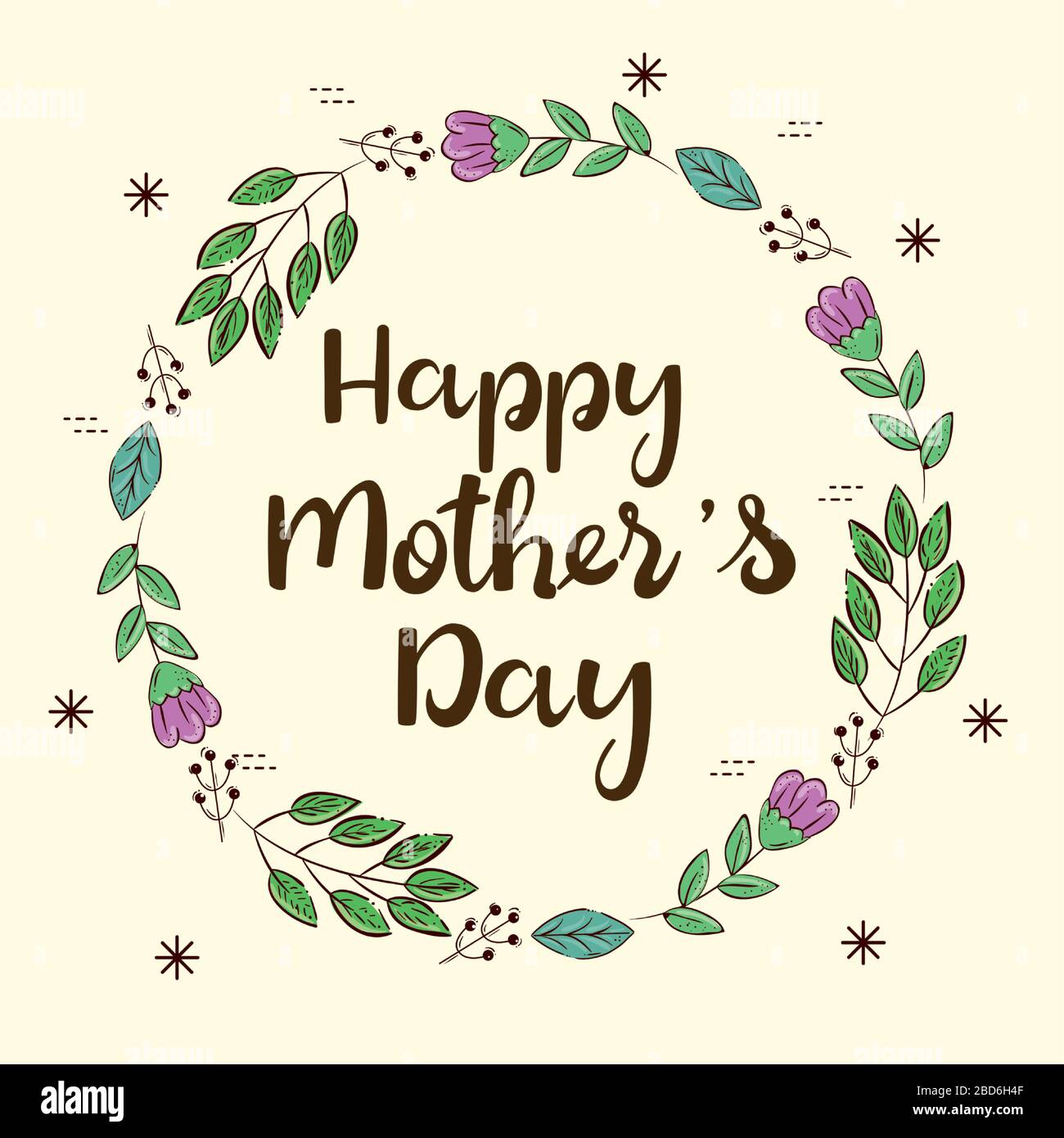 Flowers with leaves circle of happy mothers day vector design Stock ...