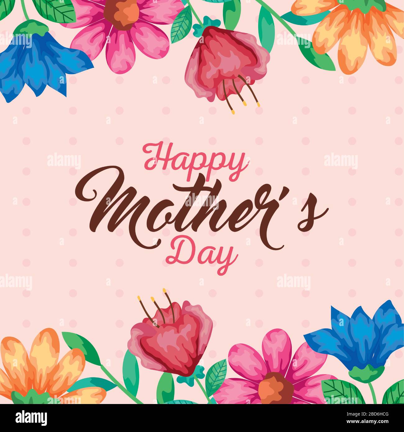 Flowers with leaves of happy mothers day over pointed background vector ...