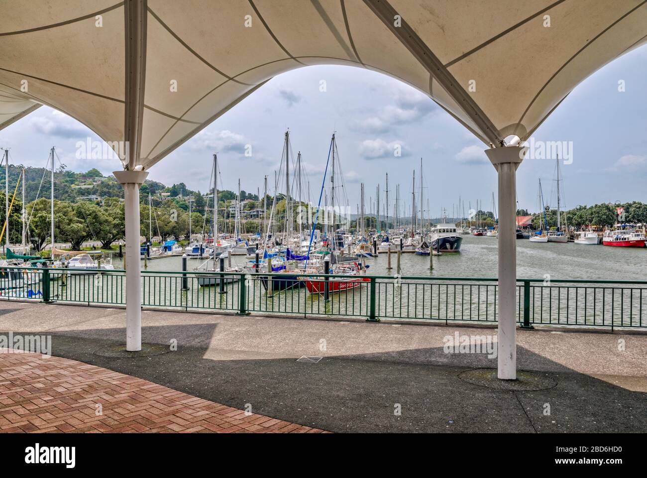 Canopy Bridge, boats at Town Basin marina at Hatea River in Whangarei, Northland Region, North