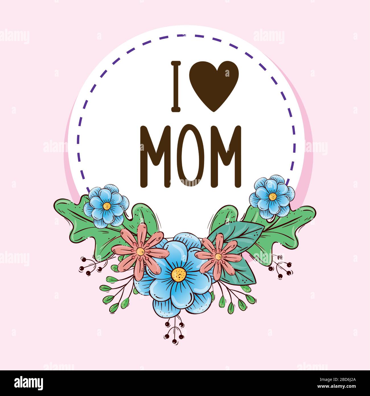 Flowers with leaves circle of happy mothers day vector design Stock ...