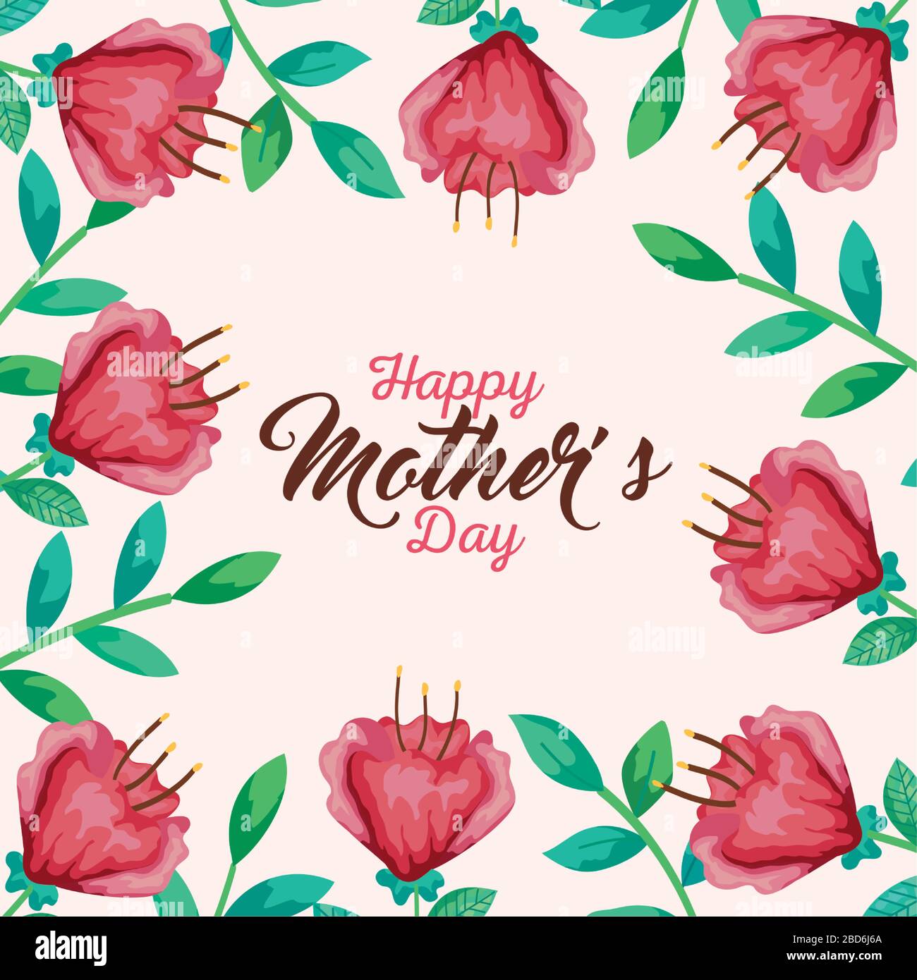 Flowers with leaves frame of happy mothers day vector design Stock ...