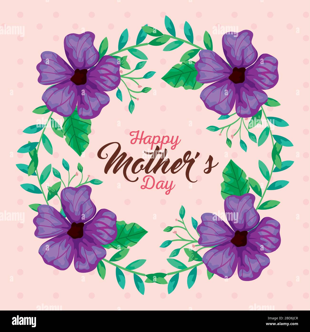 Flowers with leaves circle of happy mothers day vector design Stock ...