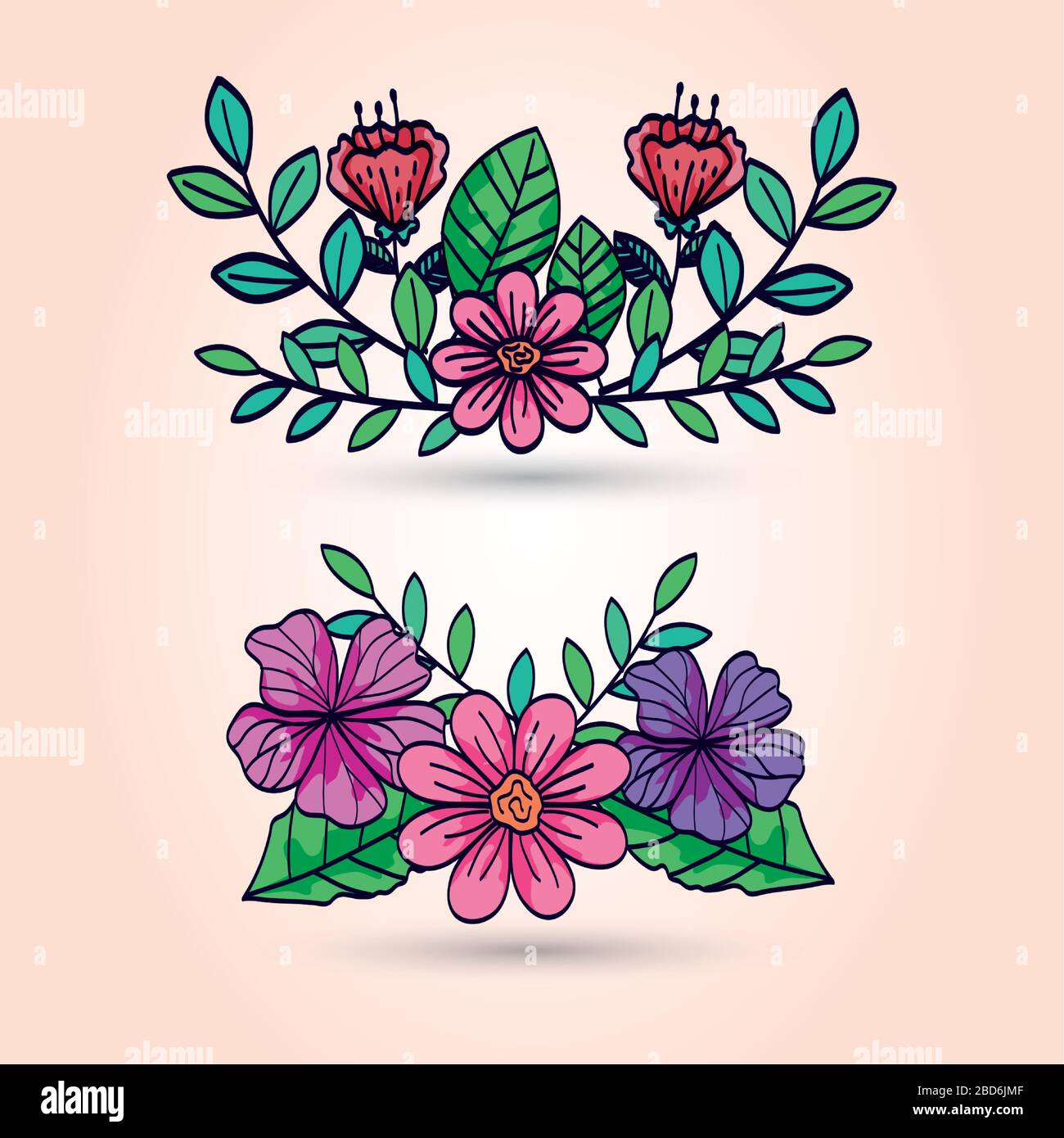cute flowers with branches and leafs Stock Vector Image & Art - Alamy
