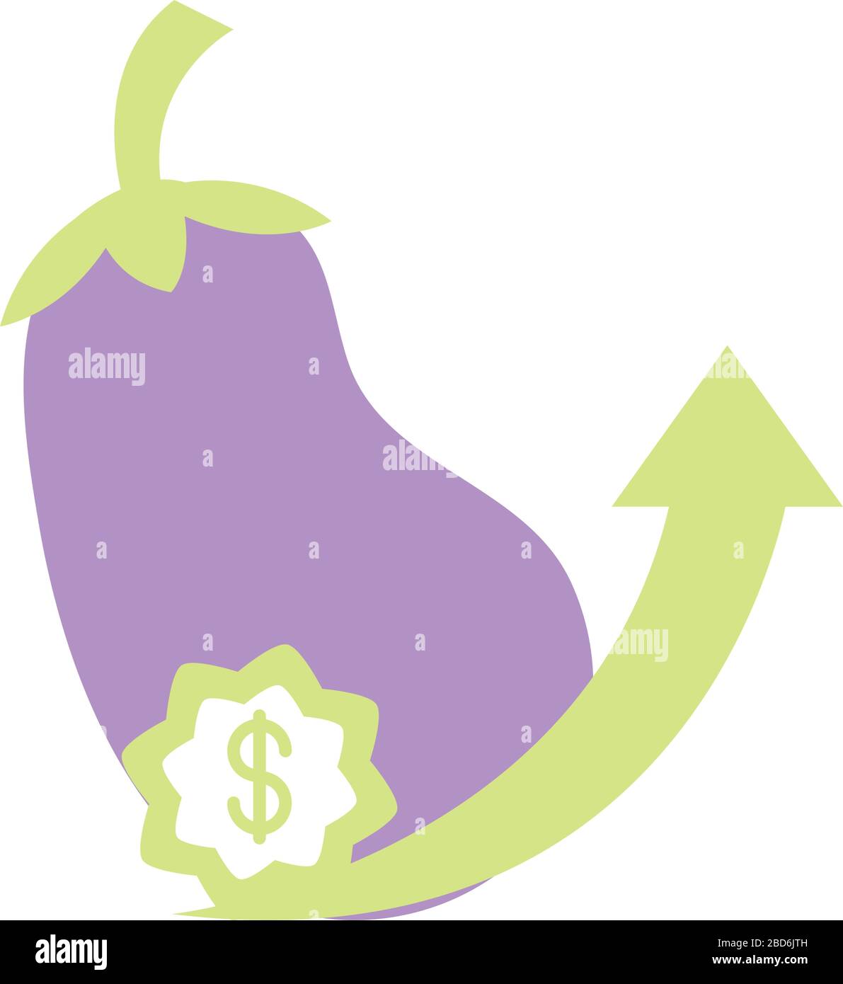 eggplant vegetable offer and demand up arrow, rising food prices, flat style icon vector