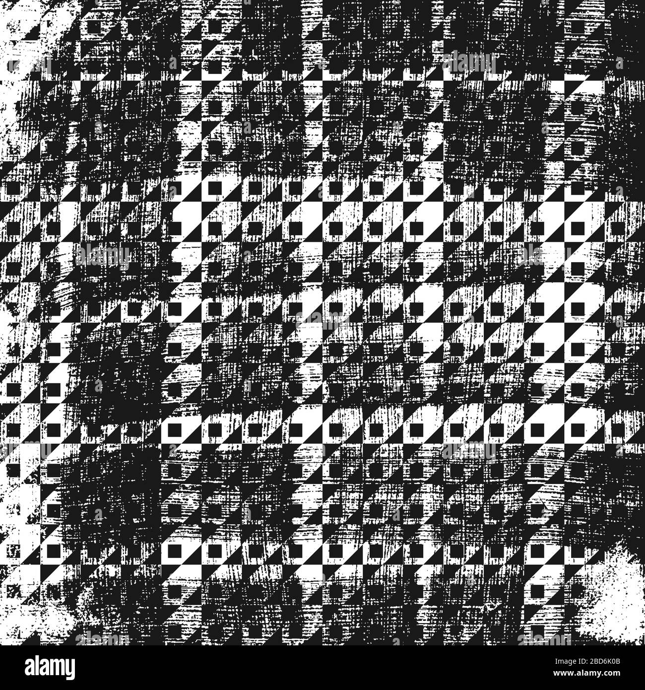 Grunge abstract pattern, isometric optical illusion.  Square black and white backdrop. Stock Vector