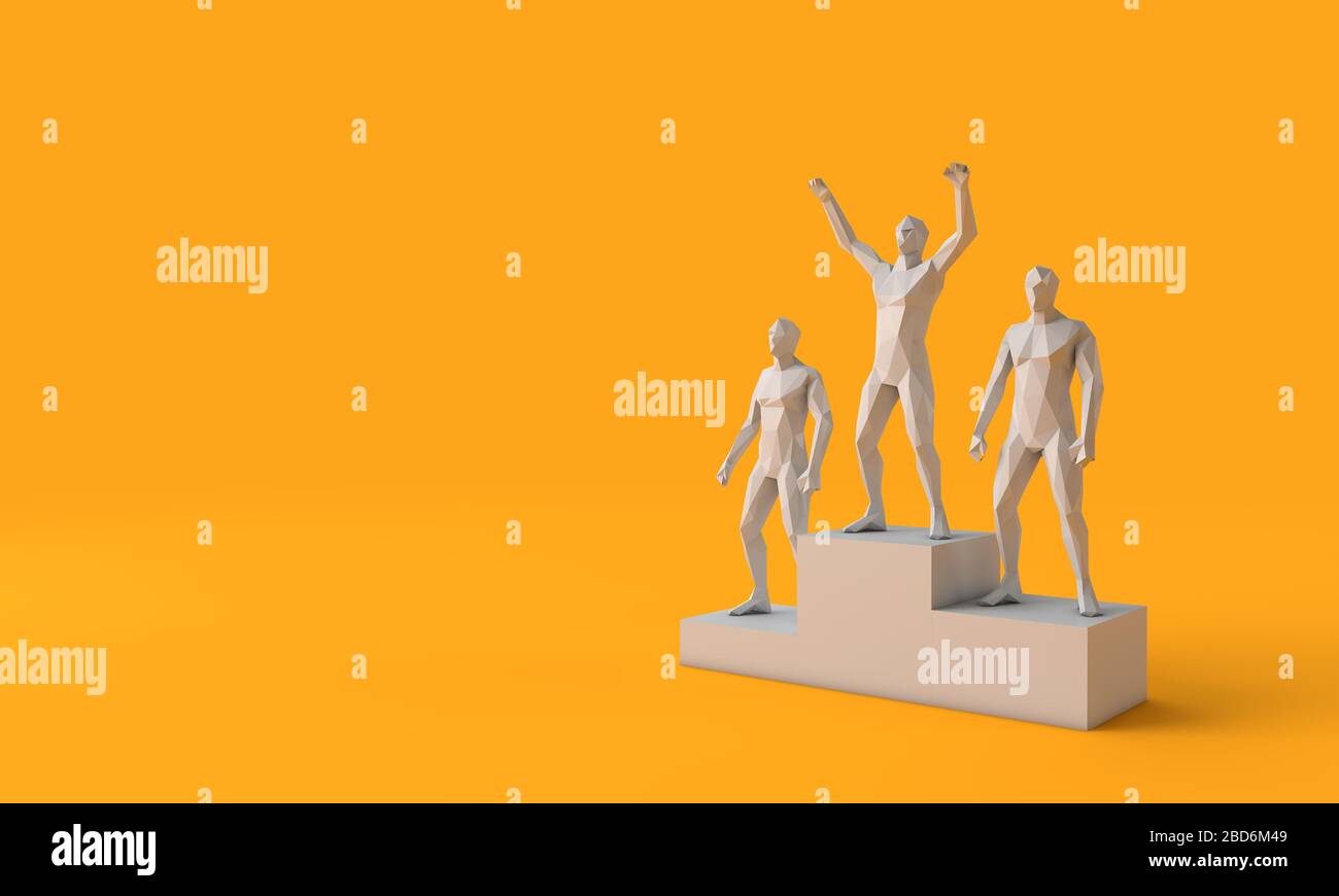 People celebrating success on a winners podium. 3D Rendering Stock Photo