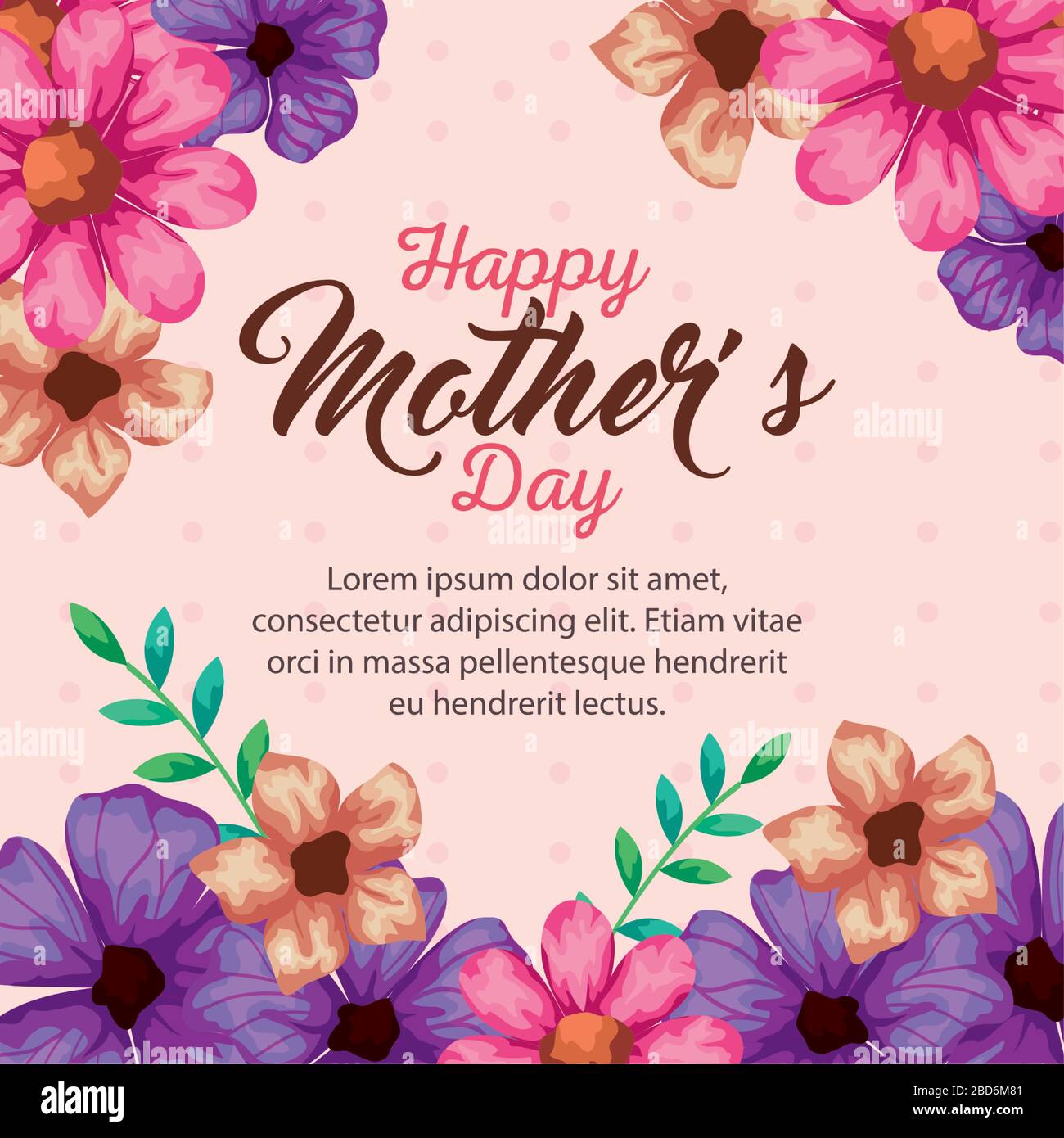 Flowers with leaves of happy mothers day over pointed background vector ...