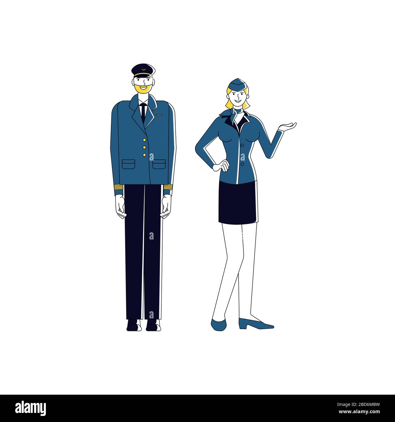 Airplane captain and stewardess. Isolated on white background. Flat style vector illustration Stock Vector