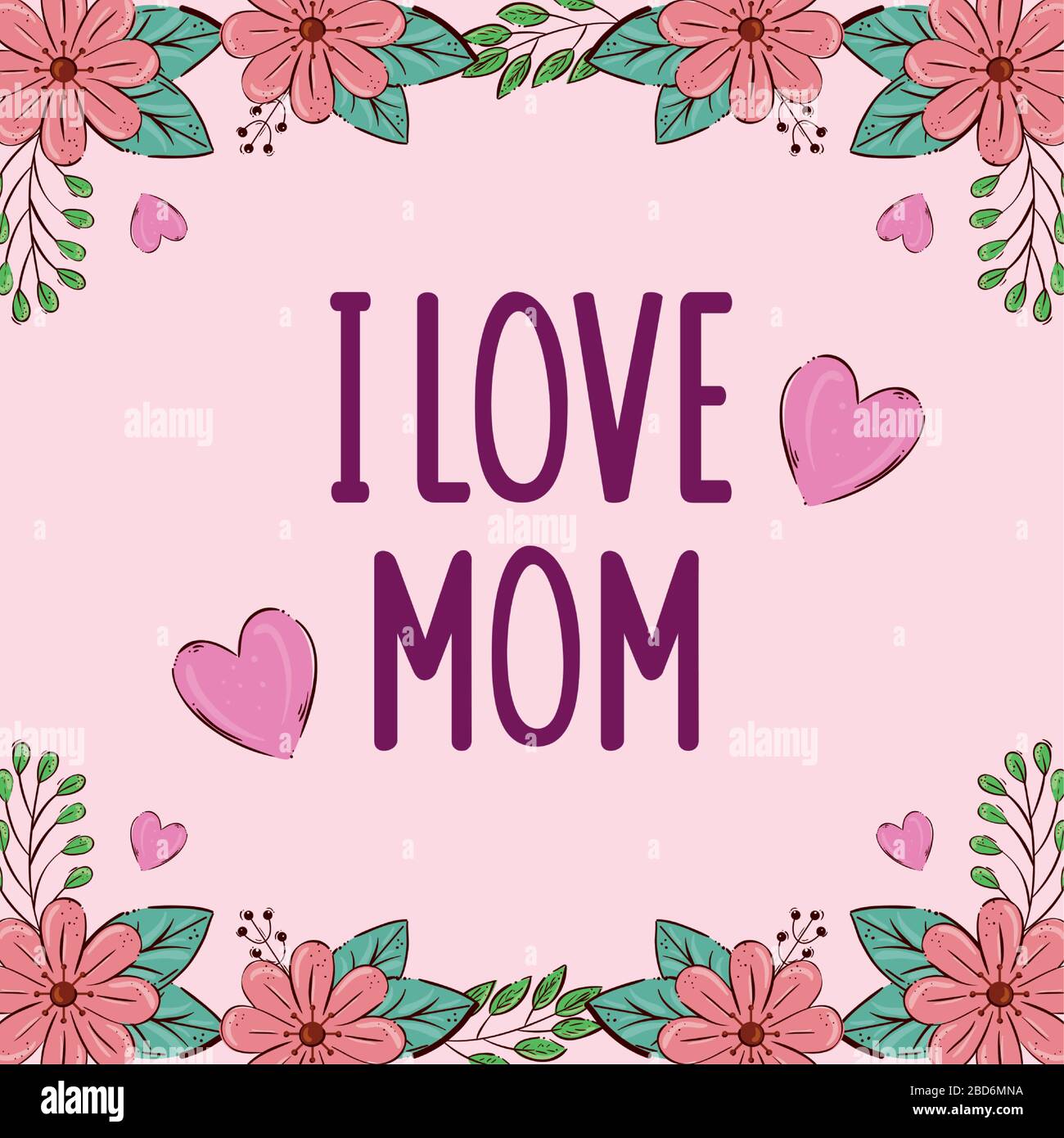 Flowers with leaves frame of happy mothers day vector design Stock ...