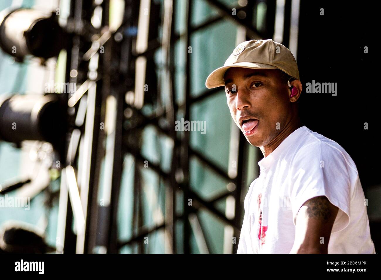 Aarhus, Denmark. 08th, June 2018. The American rap group N.E.R.D. performs a live concert during the Danish music festival Northside 2018 in Aarhus. Here rapper Pharrell Williams is seen live on stage. (Photo credit: Gonzales Photo - Lasse Lagoni Stock Photo