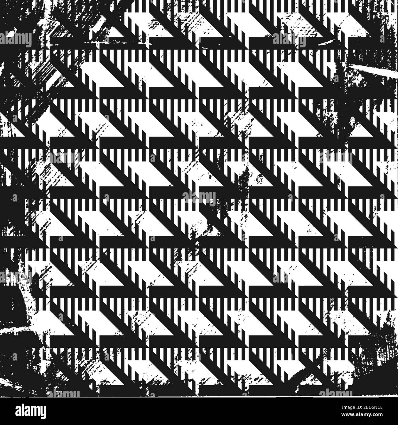 Grunge abstract pattern, geometric optical illusion. Square black and white backdrop. Stock Vector
