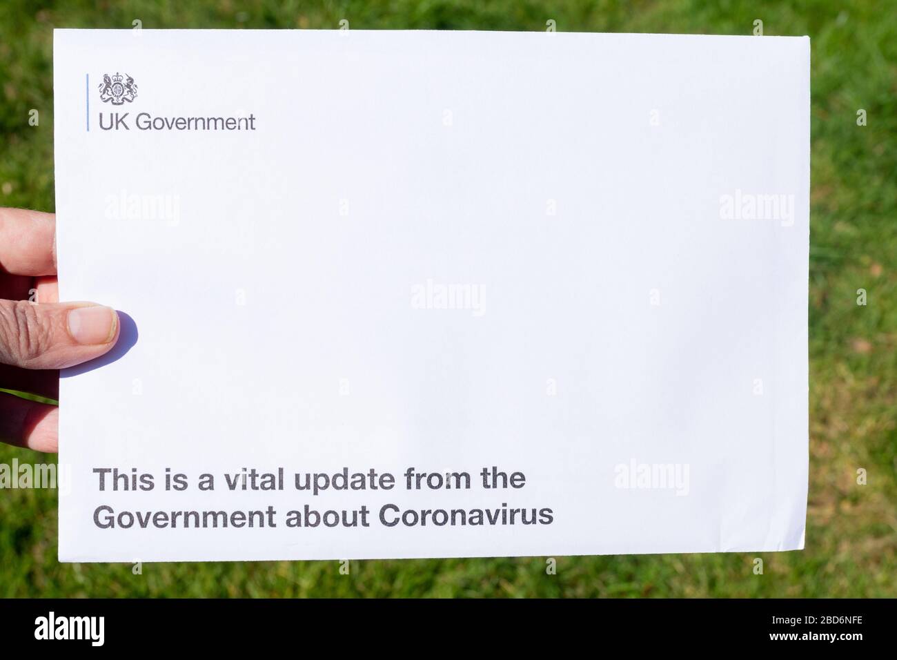 Information letter with viral update from the UK Government about the coronavirus Covid-19 pandemic Stock Photo
