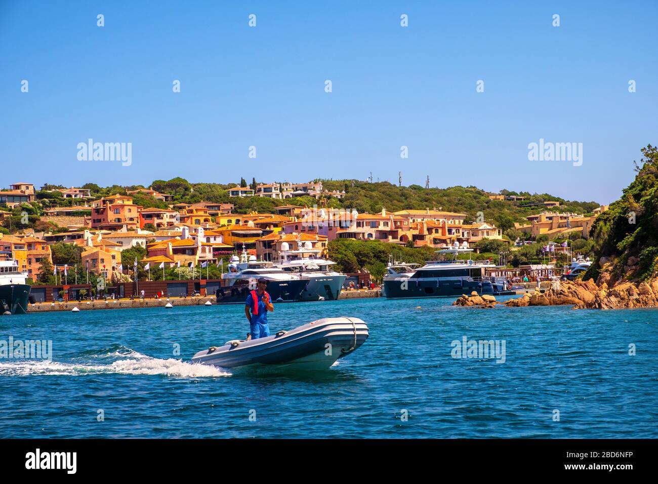 Porto Cervo, Sardinia / Italy - 2019/07/20: Boat service of Porto Cervo yacht port at Costa Smeralda coast of Tyrrhenian Sea Stock Photo
