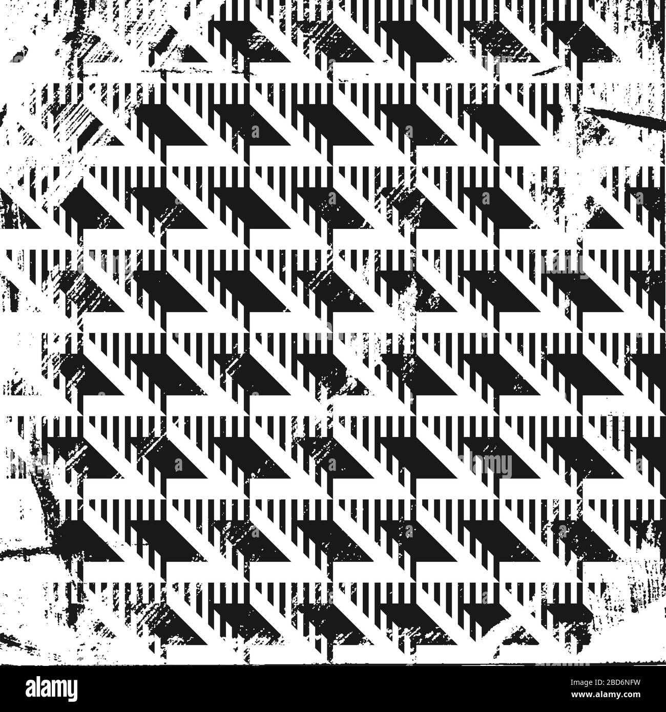 Grunge abstract pattern, geometric optical illusion. Square black and white backdrop. Stock Vector