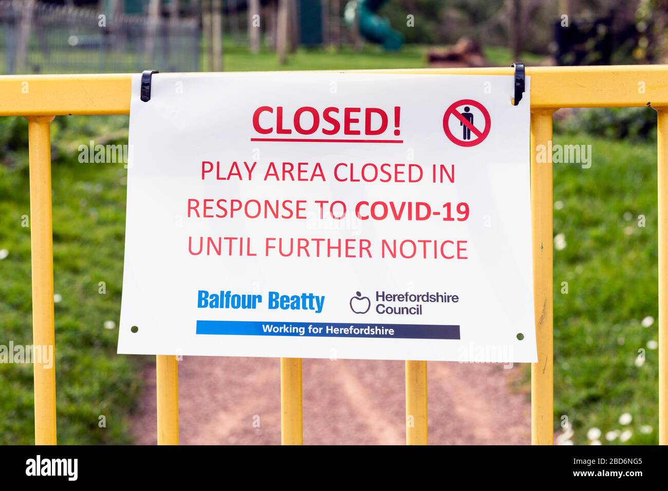Playground closed in response to Coronavirus Covid-19, UK. Play area in lockdown, England. Stock Photo
