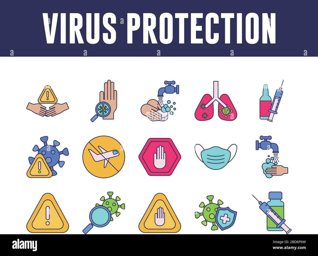 set of icons vaccination medical immunization, line and fill style icon ...