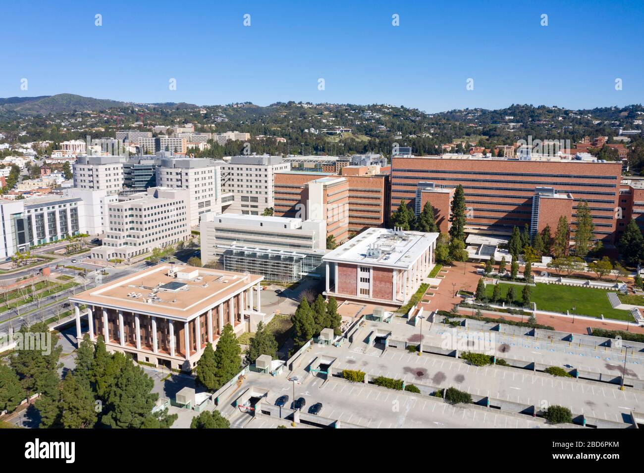 Aerial view of UCLA Medical Center at the Westwood campus, Los Angeles Stock Photo