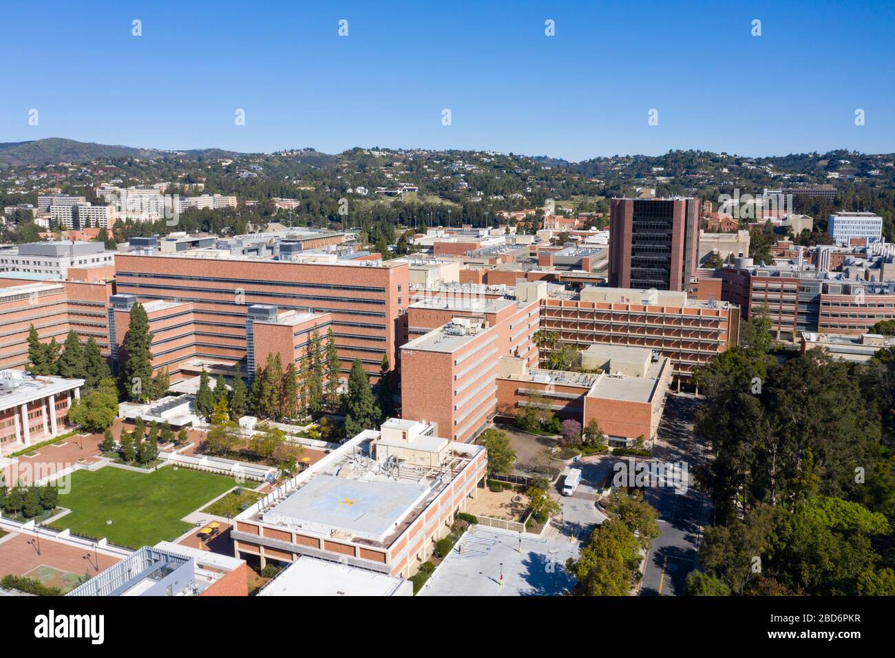 Aerial view of UCLA Medical Center at the Westwood campus, Los Angeles Stock Photo