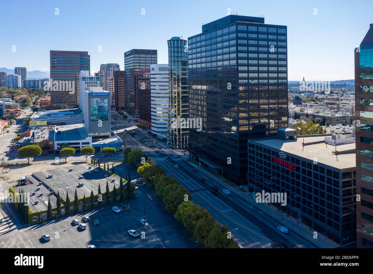 Aerial view of Wilshire Blvd, Westwood, Los Angeles Stock Photo