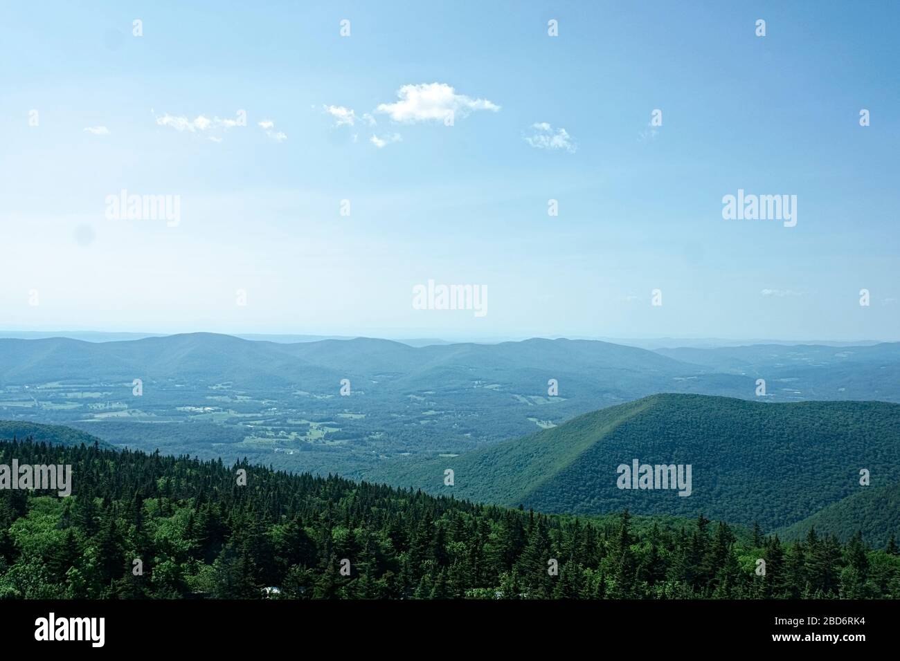 View from atop the War Memorial at the top of Mount Greylock, which borders several towns in the Berkshires. It's the highest peak in Massachusetts Stock Photo