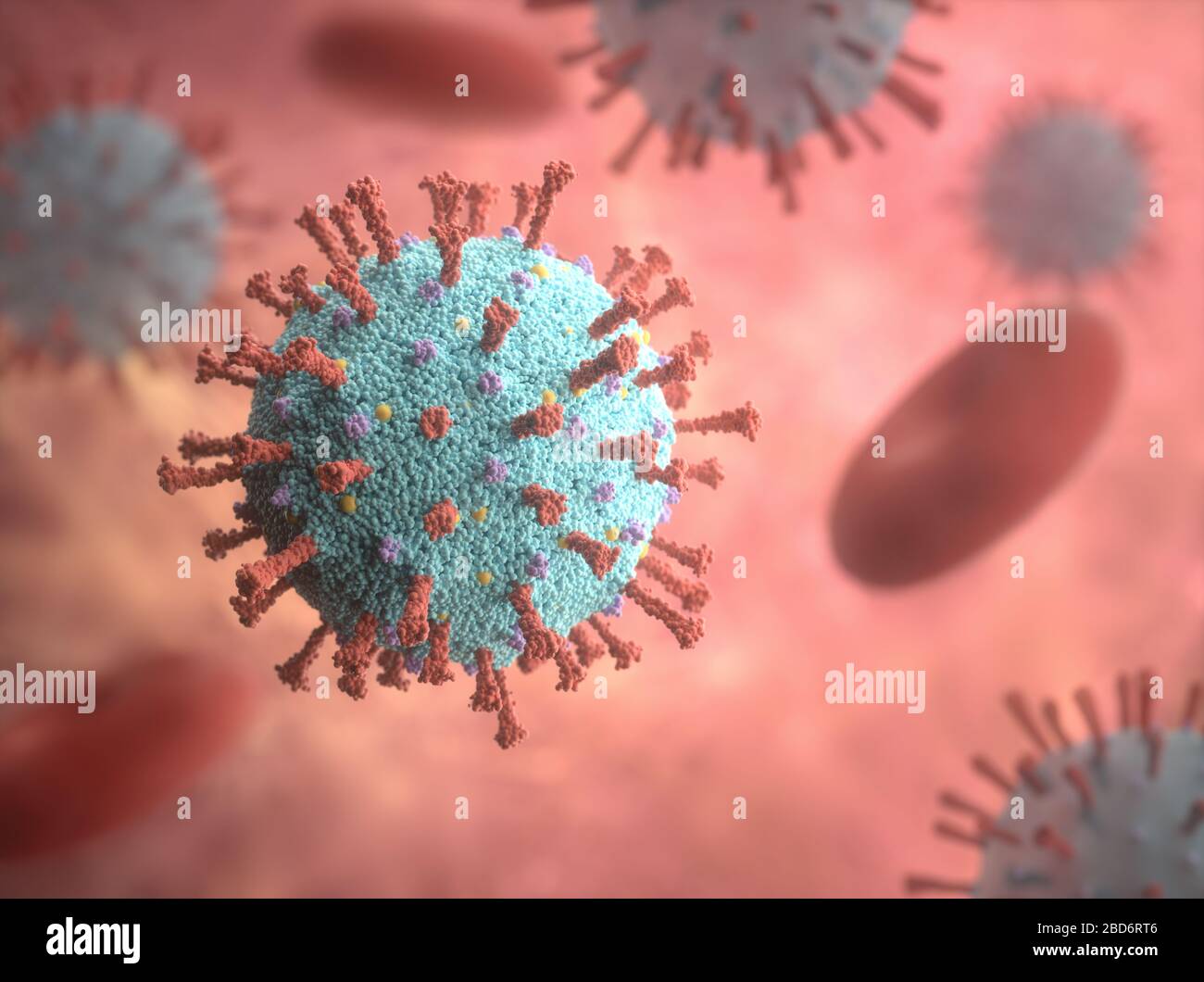 Viral structure. Viral particle is made up of a nucleus of nucleic acid (DNA or RNA) surrounded by a protein coat. Conceptual illustrative virus. 3D i Stock Photo