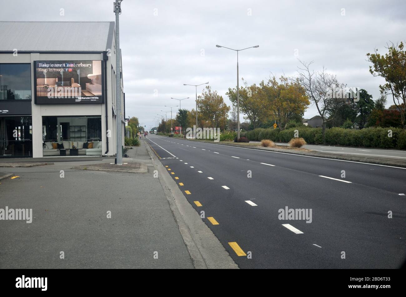 CHRISTCHURCH, NEW ZEALAND, MARCH 31, 2020; The normally busy streets of Christchurch are largely deserted during the Covid 19 lockdown in New Zealand, March 2020 Stock Photo