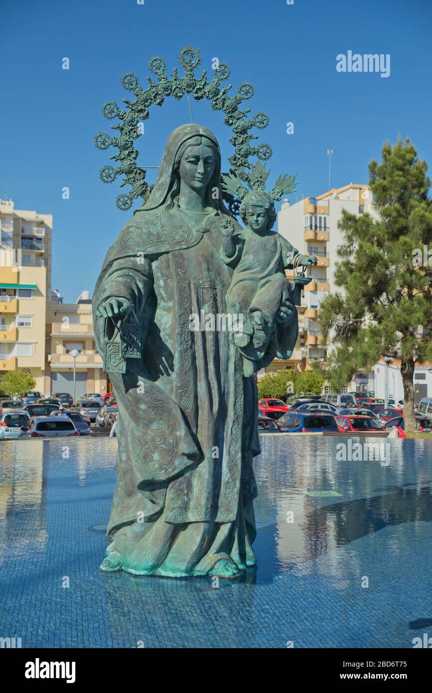 Nuestra Señora del Carmen. Homenaje a la patrona de los marineros. (Virgin Carmen, tribute to the patrón saint of sailors). Torre del Mar, Spain. Stock Photo