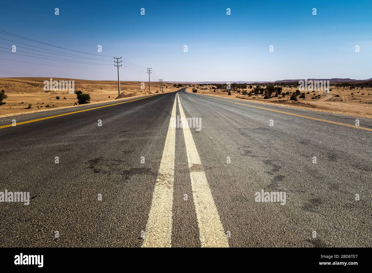 Desert side long road -Edge of the world trip travel- Riyadh, Saudi Arabia. Clicked on 8th November 2019. Stock Photo