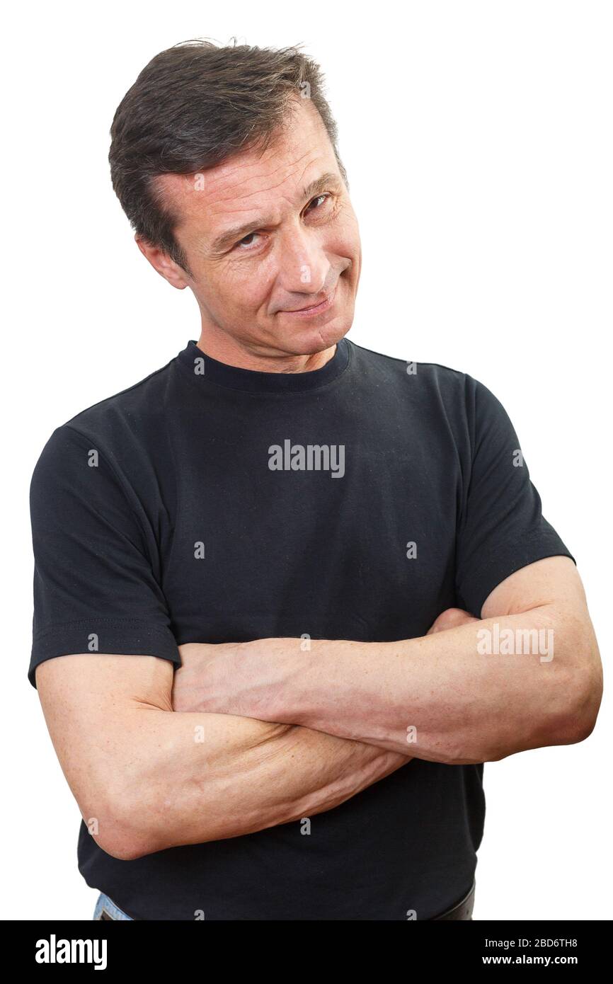 Portrait of a Mature emotional man, isolated on a white background Stock Photo