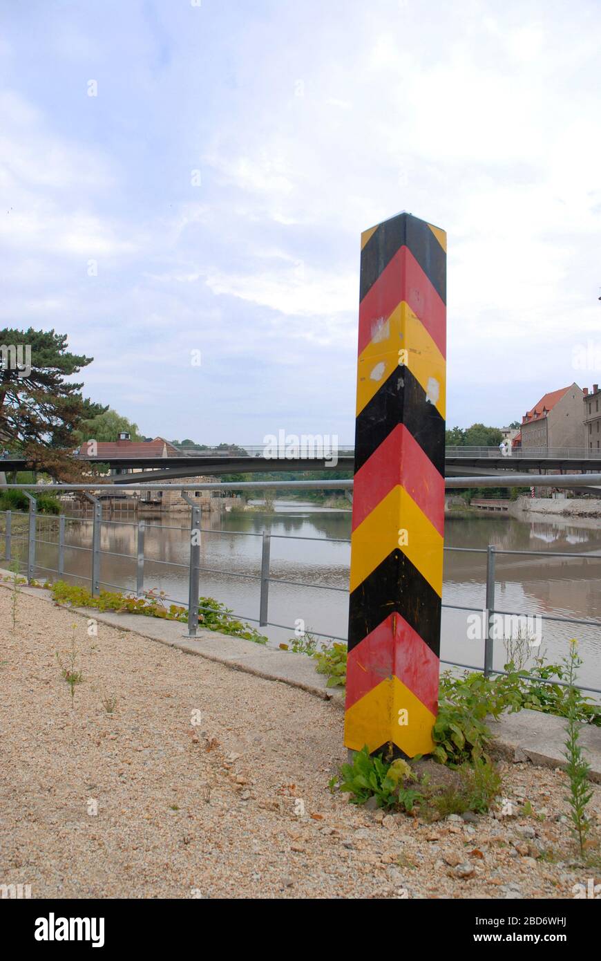 German border symbol at the polish german border river in Goerlitz German border symbol at the polish german border river in Goerlitz