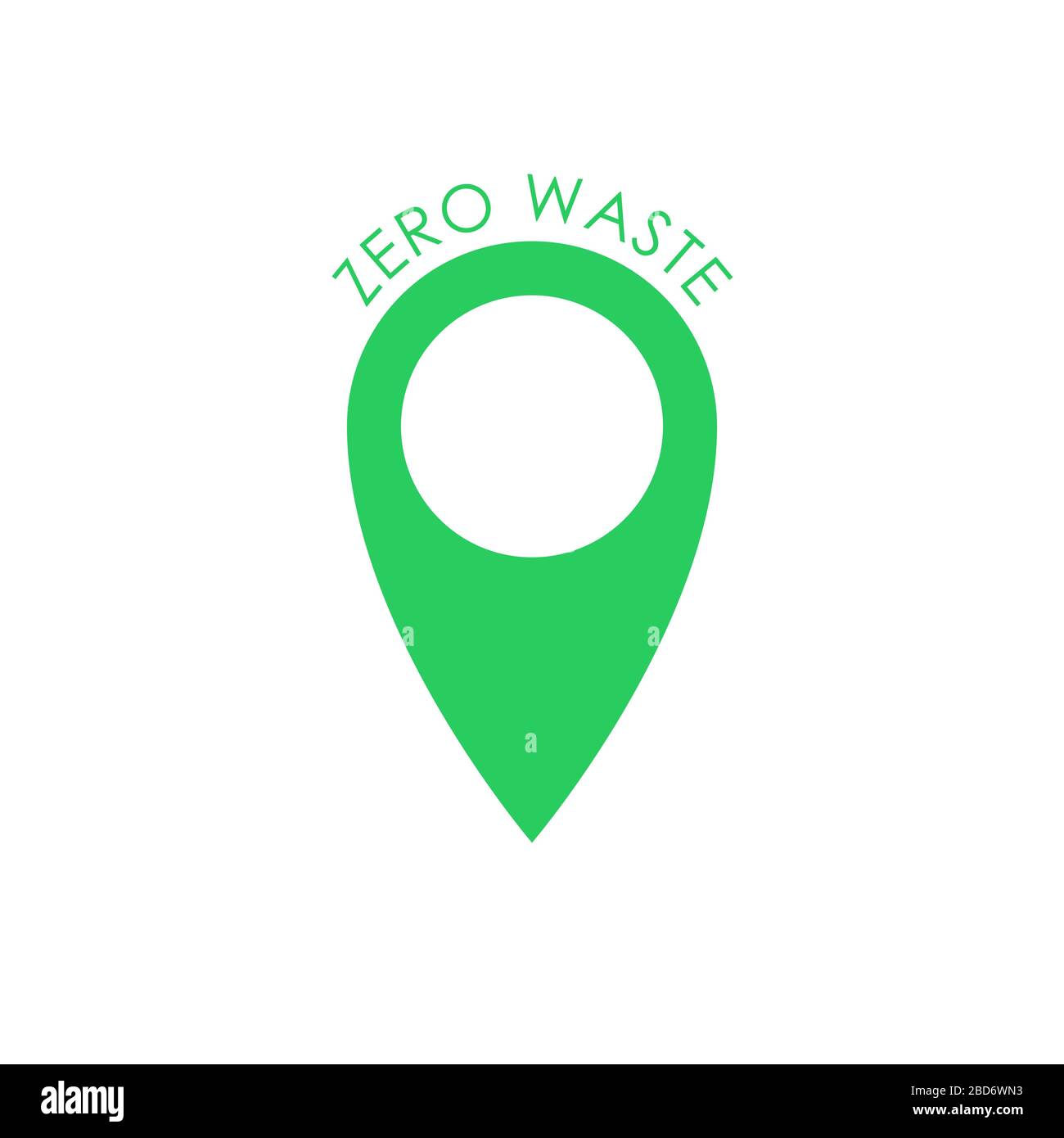 Zero waste pin marker green icon. Green emblem, eco label. Vector stock illustration. Stock Vector