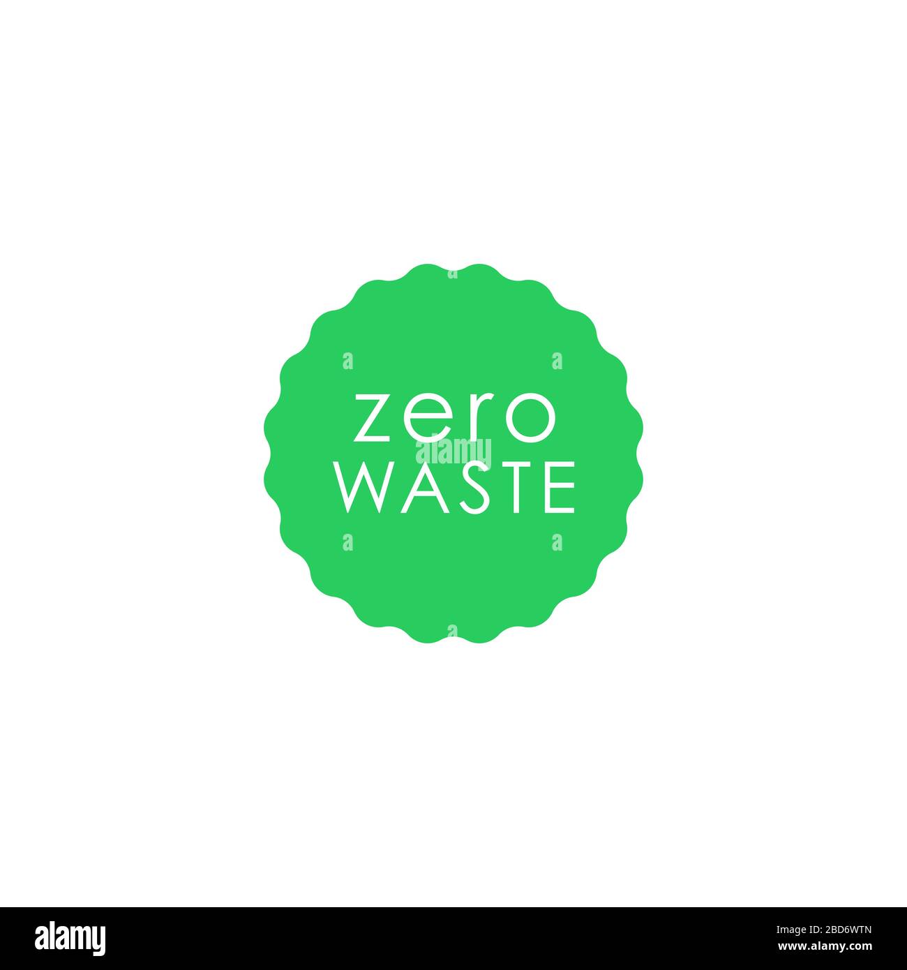 Zero waste green circle with wavy edge vector icon. Eco label, green emblem. Stock illustration. Stock Vector