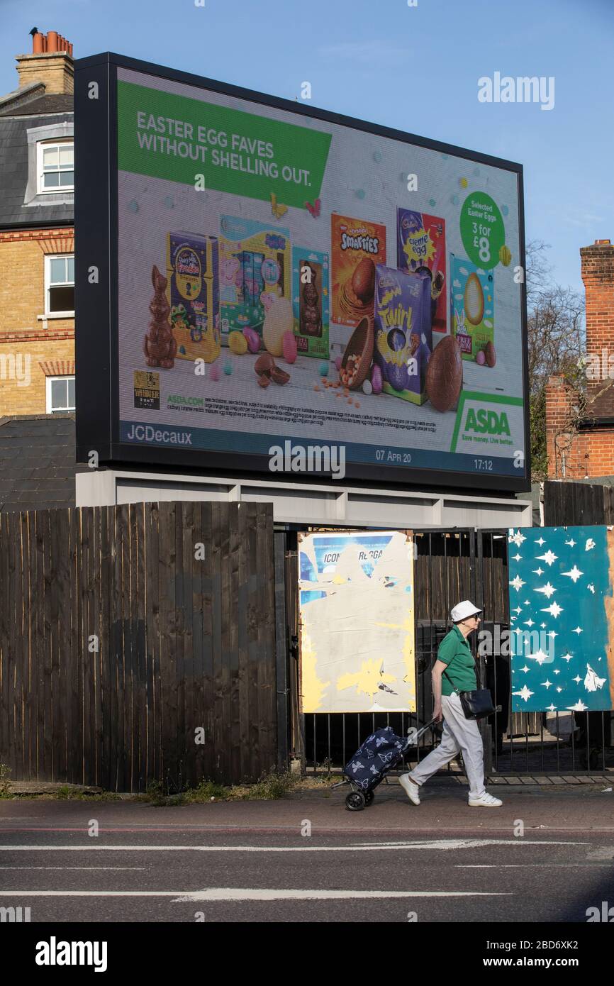 ASDA advertising chocolate Easter eggs for sale during the build up to the celebrations, London, UK Stock Photo