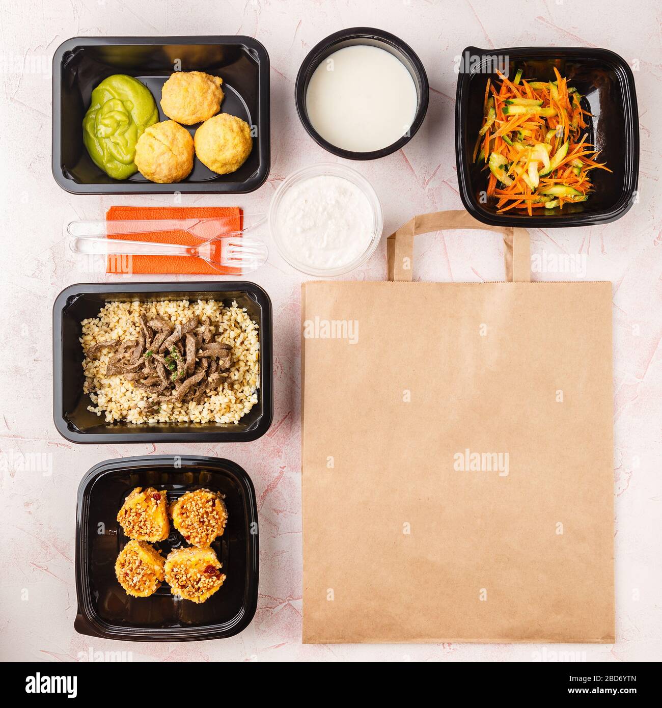 Healthy food and diet concept, restaurant dish delivery. Food take away