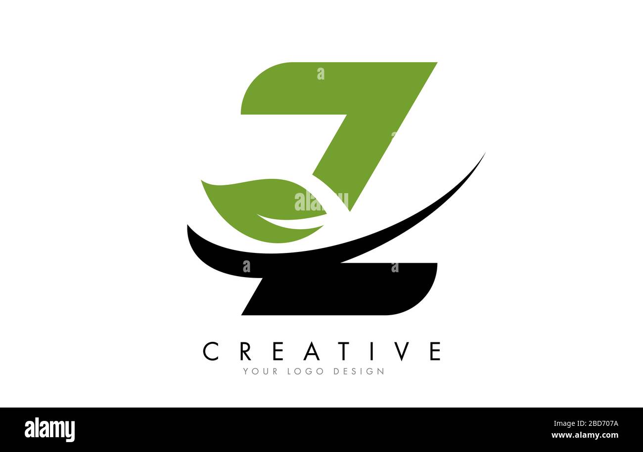 Letter Z with Leaf and Creative Swoosh Logo Design. Eco Letter Vector ...