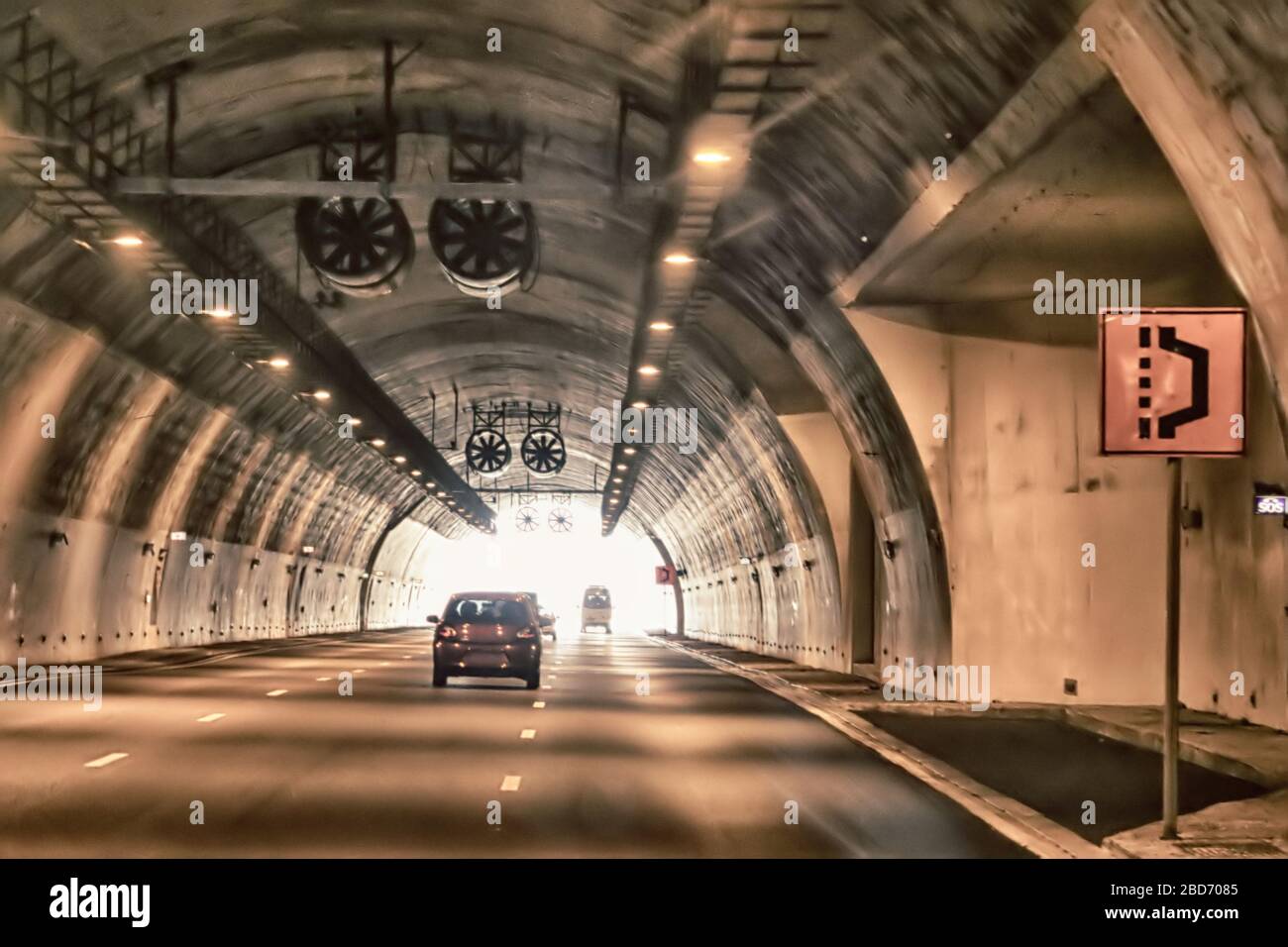 Inside car tunnel in the mountains in Israel, Middle East Stock Photo