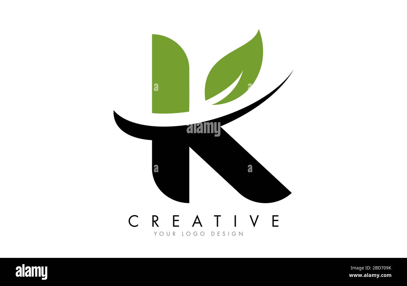 Letter K with Leaf and Creative Swoosh Logo Design. Eco Letter Vector ...